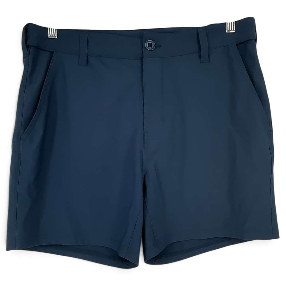 Huk Performance Fishing Shorts Mens Large Navy Blue Stretch Cargo 7 Inch Inseam